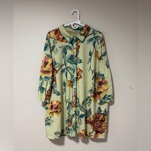 Soft Surroundings Woman’s Blouse Shirt Size XL Green Floral Chiffon Back Button